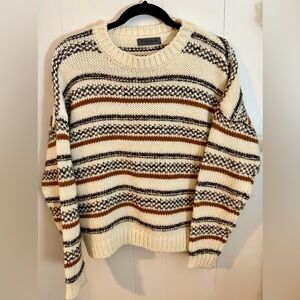ELSAMANDA Sweater Women's Small Wool Alpaca Blend Knit Striped Ivory Brown Italy
